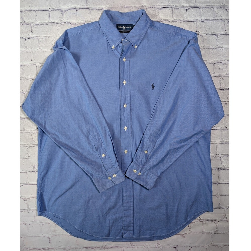 Ralph Lauren Yarmouth Shirt Mens 17 34/35 Cotton Pinpoint Oxford Blue ButtonDown